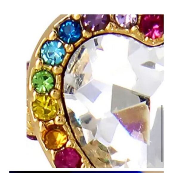 KURT GEIGER LONDON Rainbow Crystal Heart Cocktail Ring in Gold Tone - Picture 5 of 7